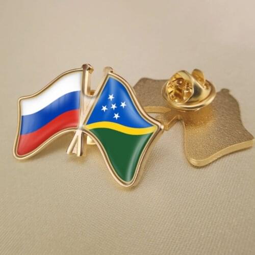 Russian Federation and Solomon Islands Crossed Double Friendship Flags Lapel Pins Brooch Badges