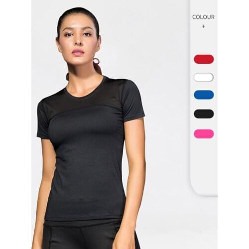 Print Sport Shirts Solid Color Women Workout Top High Elastic Gym Yoga Top Running Breathable Short Sleeve T-Shirts