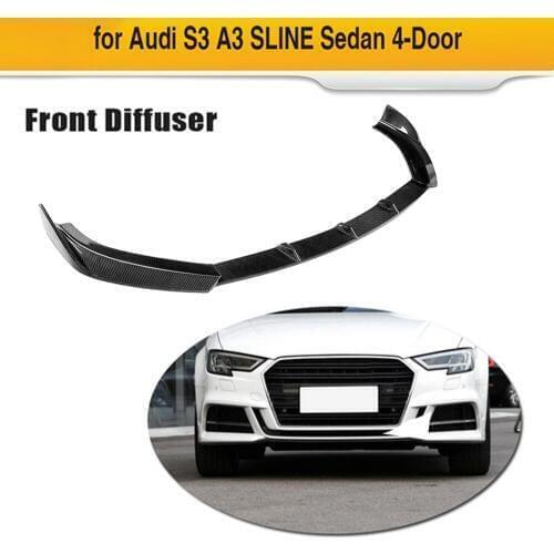 Carbon Fiber Front Bumper Lip Spoiler for Audi S3 A3 SLINE Base Prestige Progressiv Premium Plus Sedan 4-Door 2017 - 2019