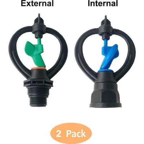 2Pcs 1 / 2``3 / 4 '' green outer / blue inner thread leaf-shaped 360-degree rotating garden lawn irrigation supplies sprinklers