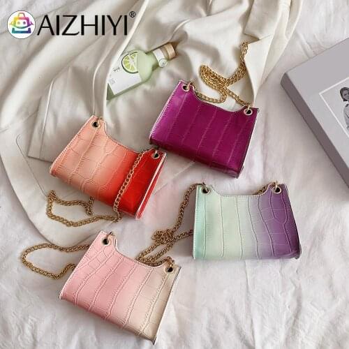 Crocodile Pattern Gradient Color Shoulder Bag Summer Women Fashion Messenger Bag Lady Vintage Chain Zipper Small Pouch