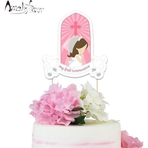 Girl Communion Theme Party Paper Cake Topper Girls Communion Event Party Decorations Supplies Custom-Made personalized Topper