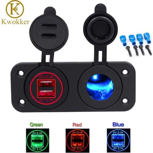 Universal 12/24V Car-charger LED 4.2A Cigarette Lighter Dual USB Power Socket Charger Panel For Car Boat Motor 12V Car Socket