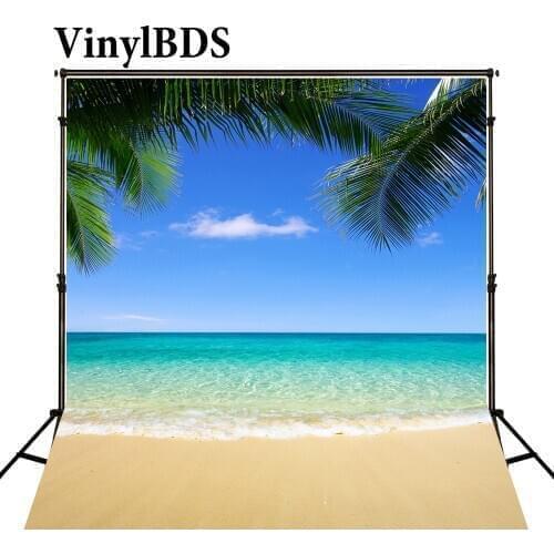 VinylBDS Summer Nature Sea Photography Background Beach Blue Sky Scenic Photography Backdrops Palm Tree Children Backdrop
