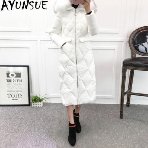 2020 White Duck Down Jacket Women Long Winter Coat Hooded Fox Fur Collar Fashion Overcoat Female Puffer Jacket JL-1805 KJ2622
