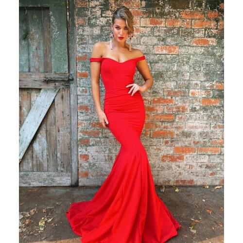Vintage Long Red V-Neck Prom Dresses with Train Mermaid Corset Off Shoulder Back Robes De Mariée Party Gown For Women