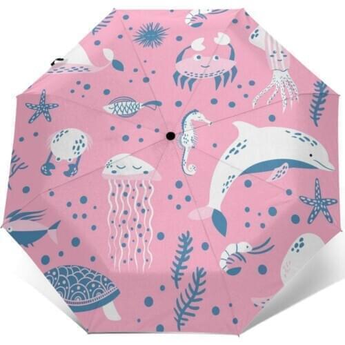 Sunny Umbrella Pink Underwater World Automatic folding portable men women umbrella Sunscreen rain Windproof beach parasol