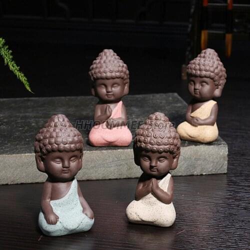 1pc small Buddha statue monk figurine tathagata India Yoga tea pet purple ceramic crafts decorative ceramic ornaments