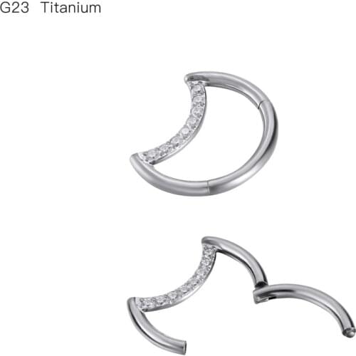 10pcs/Lot G23 Titanium CZ Gems Moon New Seamless Hinged Segment Ring Clicker Ear Cartilage Nose Hoop Septum Shine 16Gx8/10mm