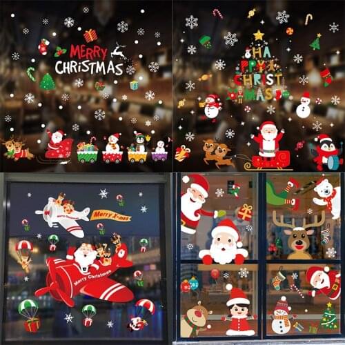 2020 Merry Christmas Wall Stickers Window Glass Festival Wall Decals Santa Murals New Year Christmas Decorations for Home Decor
