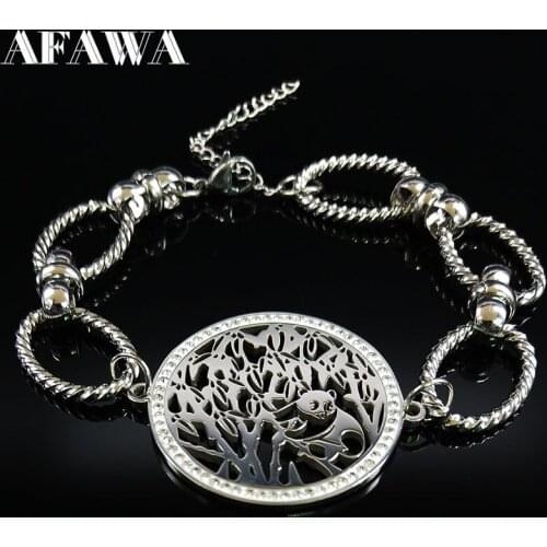 2021 Fashion Bamboo Panda Crystal Stainless Steel Chain Bracelets for Women Silver Color Bracelets Jewelry pulsera B18325
