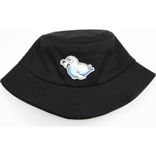 2021 Cartoon Sea Lion Embroidery Cotton Bucket Hat Fisherman Hat Outdoor Travel Sun Cap Hats for Men and Women 95