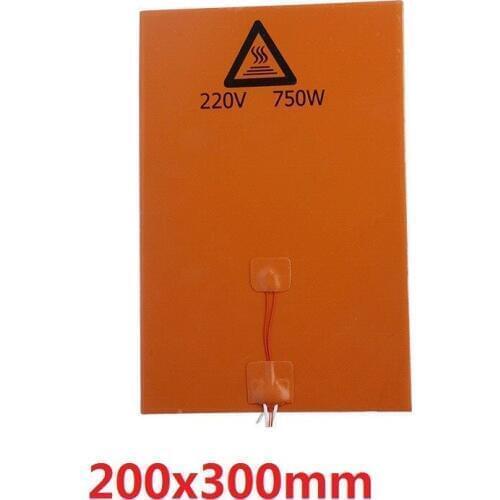 750W 220V 200x300mm Silicone Heated Bed Heater Heating Pad for 3D Printer 3M Backing+ NTC 100K