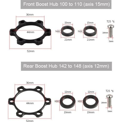 GUB Bike Boost Hub Adaper,6 Bolt standard Thru Axle, 15mm Front Axis 100 to 110,12mm Rear Axis 142 to 148 Hub Adapter Conversion