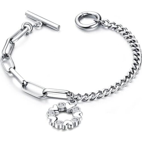 Stainless Steel Asymmetric Chain Ladies Bracelet Trendy Rose Gold Love Charms Bracelet Jewelry For Women Girls B17101