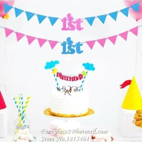1set 1st Birthday Banner Non-woven Bunting Flags Banner for Baby Shower Birthday Baptism Party Decoration Kids Room Decoration