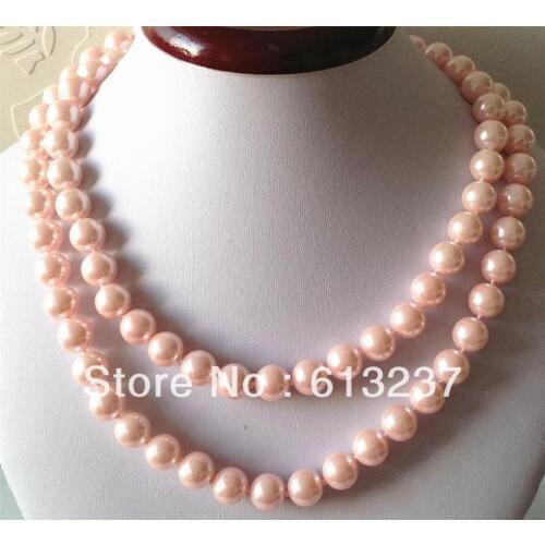 Free shipping new fashion 10mm pink simulated-pearl shell long chains necklace round beads jewelry making 36inch MY3328