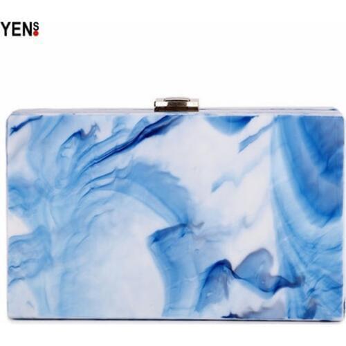 Brand Fashion Wallet New Women Messenger Bag Elegant Blue Ink Print Woman Luxury Shoulder Bag Lady Cute Evening Bag Chain Clutch