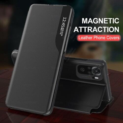 Redme note 10 pro case smart window view magnetic flip leather cover for xiaomi redmi note 10 pro 10pro phone book stand case