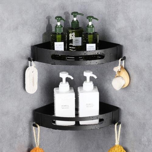 Black Bathroom Shelf Stainless steel Corner Storage Rack Shampoo Towel Shelves Kitchen Condiment Holder Bathroom Accessories