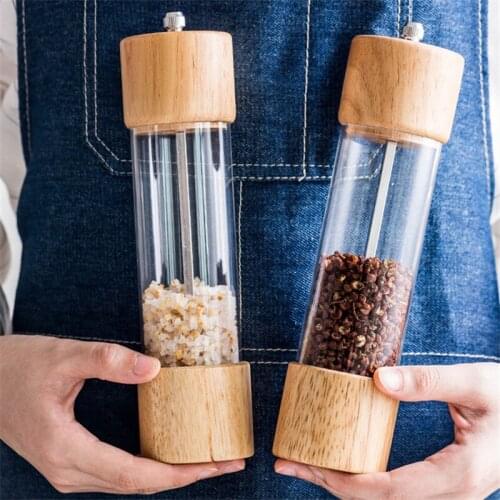 Wood Transparent Manual Salt Pepper Mill Grinder Seasoning Bottle Cooking Tools Kitchen Accessories Spice Milling Gadget