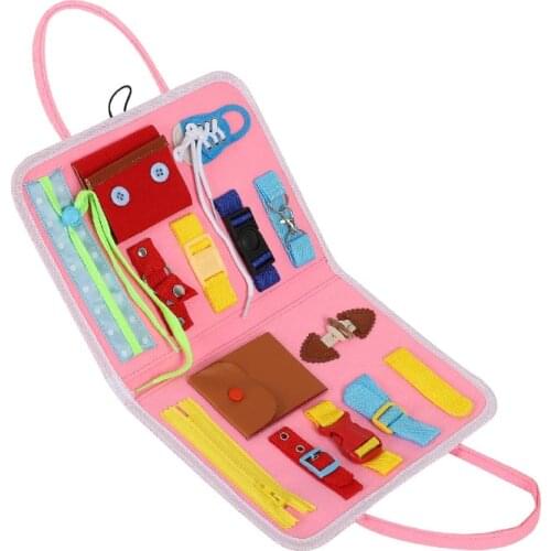 Montessori Sensory Activity Board Kids Develops Basic and Fine Motor Skills Early Educational Travel Bag Design Busy Board Toys