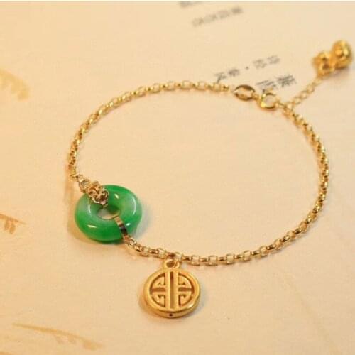 Natural Hetian jade Yuan Bao Bracelet Chinese retro palace style unique ancient gold craft charm womens brand jewelry