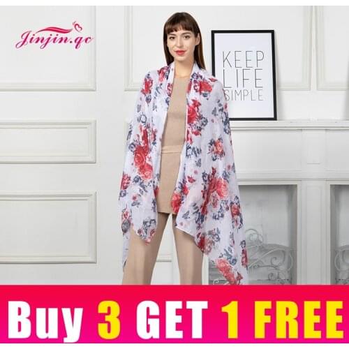 Jinjin.QC New Women Scarf Viscose Material Floral RedBlue Petals Details Pattern Casual Scarves 180x90cm All Seasons Lightwear