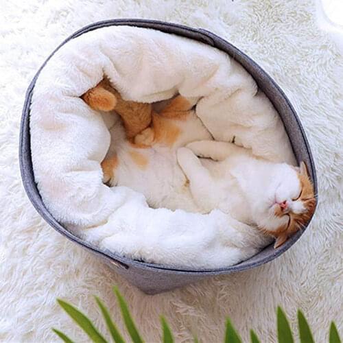 Pet Cat Bed Wool Felt Soft Cat Basket Comfortable Cat House Puppy Warm Puppy Winter Cotton Sofa Cat Bench Pets Products