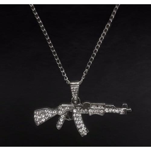 Fashion Rhinestone Submachine Gun Necklace Charms Retro Hip Hop Jewelry For Women Harajuku Gothic Choker Chains Accessories
