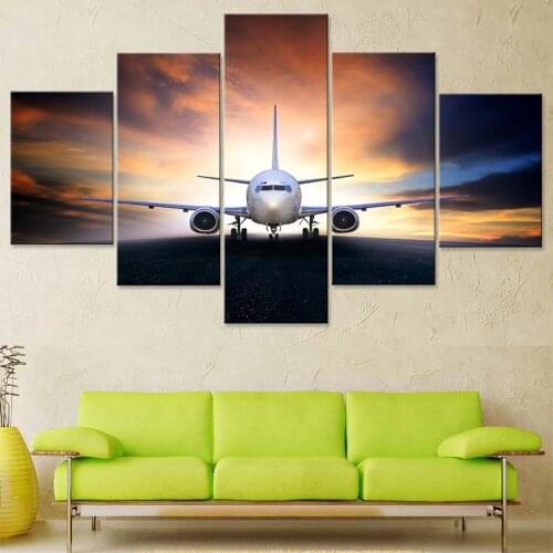 5 Piece Wall Art Canvas Painting Landscape Aircraft Poster Modular Pictur Home Modern Living Room Decoration Framework