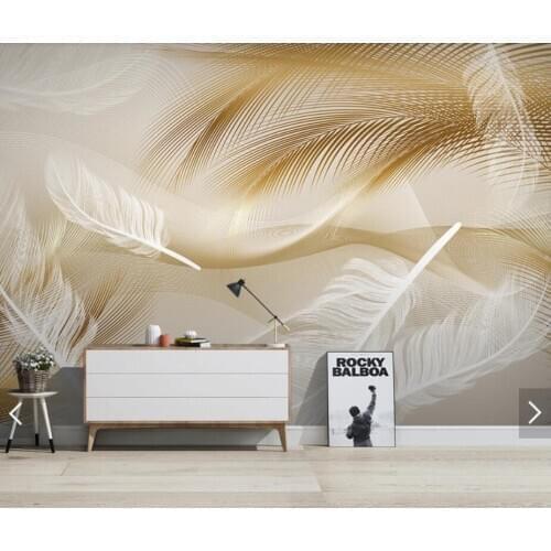 3D Stereo Abstract Feather Wallpaper Mural for Living Room TV Sofa Backdrop Wall Paper Contact Paper Gold Stripe Line