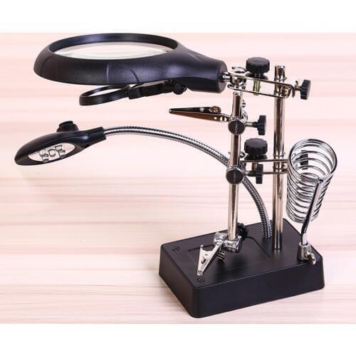 Desktop 2.5X 5X 8X LED Magnifier Stand Glass/Acrylic Lens 3 in 1 Auxiliary Clip Magnifiers for Reading/Electronic Repair