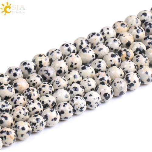 CSJA Natural Stone Dalmation Black Spot White Loose Bead 4 6 8 10mm Size for Choose Making Necklace Bracelet Unisex Jewelry F233
