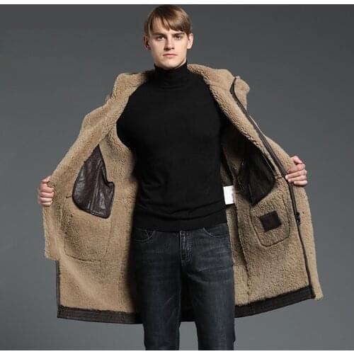 New arrival Fur one Genuine Leather Jacket Men Long Leather Hooded Coat Mens Sheepskin Winter Thicken Warm jackets