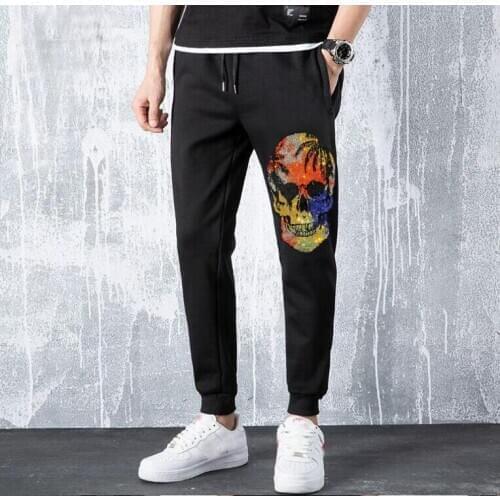New Men Set Fashion Brand Sweatpants Diamond stone Sportswear pants Male winter Outerwear pants