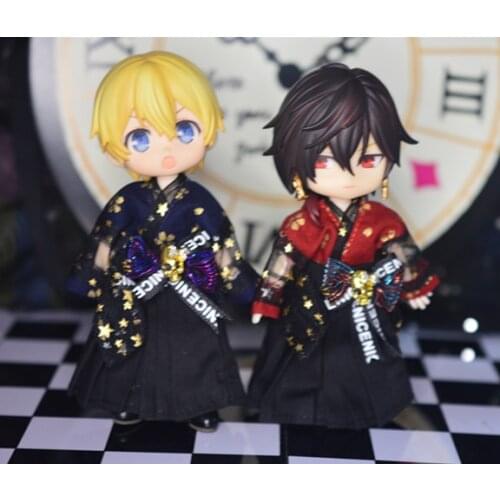 Ob11 1/12 doll ob22 ob24 clothes bow glittering star Lace + Black pleated skirt suit 2 piece kimono and wind doll accessories