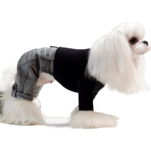 Dog clothes cotton denim knitted one-piece pants pet clothes bottom coat Teddy autumn winter sweater dog denim costume overalls