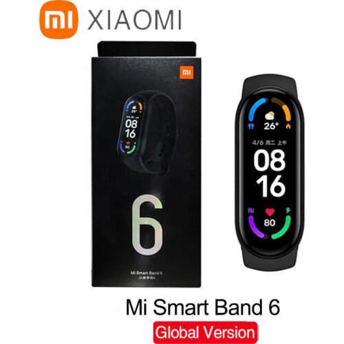 Original Xiaomi Mi Band 6 Sport Wristband Heart Rate Fitness Tracker Bluetooth 1.56 " AMOLED Screen Smart Band 5 Color Bracelet