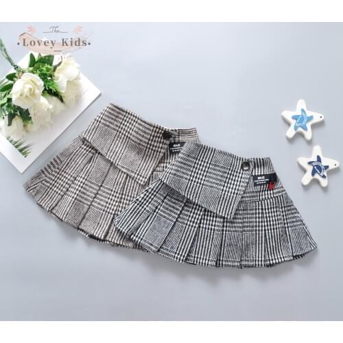 2020 Autumn Winter Toddler Baby Girl Sweet Plaid Skirt Mini Ruffle Pleated Patchwork A-line High Waist Preppy Style Costume