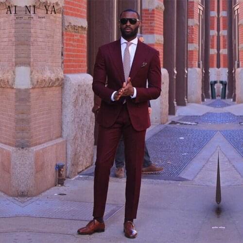 Custom suits wedding suits Burgundy Bridegroom Tuxedos Custom Made Groomsman Modern Two Button Men Groom Suits (Jacket+Pants)