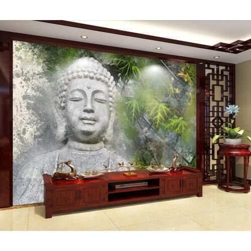Custom mural wallpaper 3D hand-painted Buddha head ginkgo leaves
