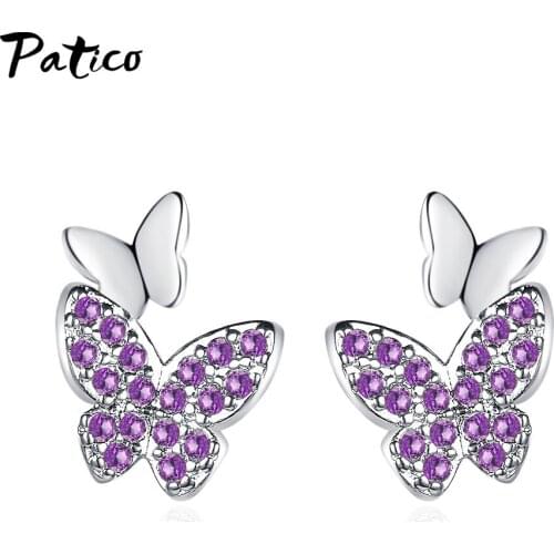 Lovely 925 Sterling Silver Butterflies Stud Earring for Women 925 Sterling Silver Fashion Insect Ear Studs Fine Jewelry Bijoux