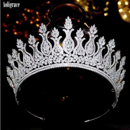 Luxury Big Cubic Zirconia Wedding Crowns Platinum Plated CZ Tall Tairas Unique Design Zircon Birthday Party Sweet 16 Headpieces
