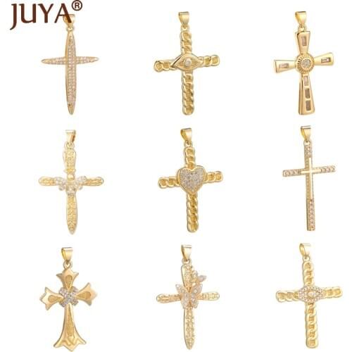 DIY Multi-style Cooper Gold Plated Crosses Charms Pendant Inlaid Zircon Pendants For Handmade Jewelry Accessories Supplies