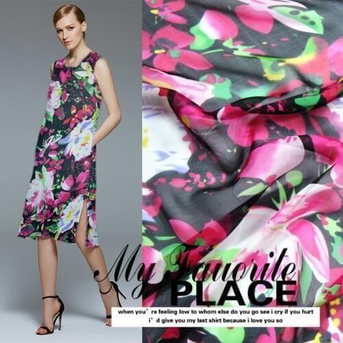 LEO&LIN Flower Spring Summer Beauty 100% silk chiffon dress shirt fabric Baotou (1 meter)