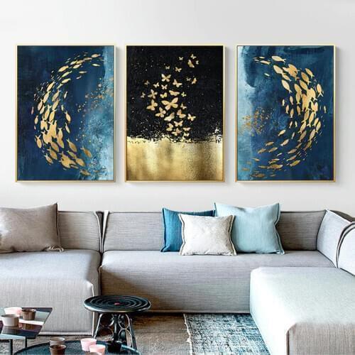 Nordic Art Painting Gold Color Butterfly Abstract Painting on Canvas Posters and Prints Home Living Room Decoration Painting