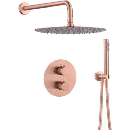 Concealed flower shower wall type constant temperature shower bath set brushed rose gold copper 10 inch nozzle NEW