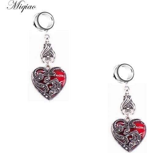 Miqiao 2pcs Hot-selling Stainless Steel Bat Heart-shaped Pattern Ear Expander Pulley Body Exquisite Piercing Jewelry
