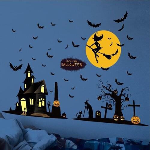 Halloween Party Wall Decals Bat Ghost Decor Room Decoration Accessories Wallpaper For Bedroom Vinyl Poster Self-adhesive Sticker